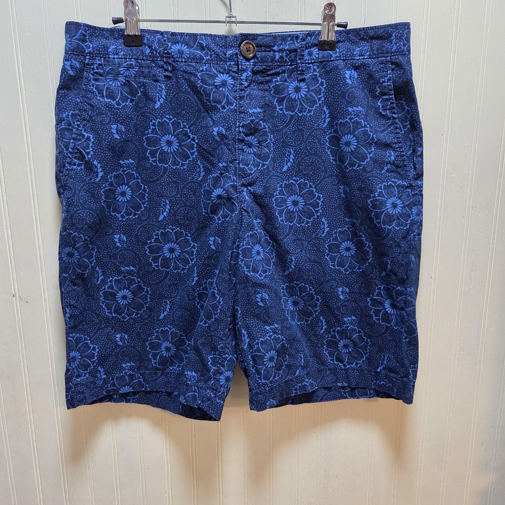 Original Penguin Shorts Mens 33 Blue Hawaiian Floral Cotton Chino Summer Casual